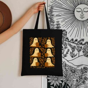 Tote Cute Ghosts Coffee 6 Black