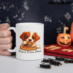 Mug Cute Spaniel Dog Eating Pizza 1