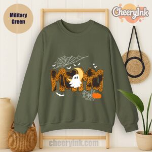 Sweathirs Happy Halloween Mama Boo Favorite Military Green