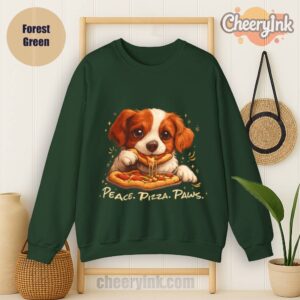 Sweatshirt Cute Spaniel Dog Eating Pizza Forest