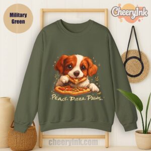 Sweatshirt Cute Spaniel Dog Eating Pizza Military