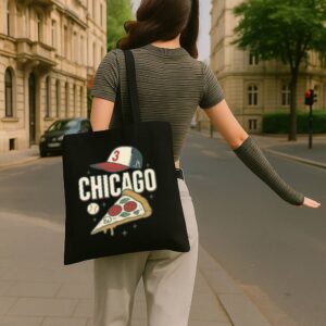 Tote Chicago Pizza Baseball 4 Black Tote