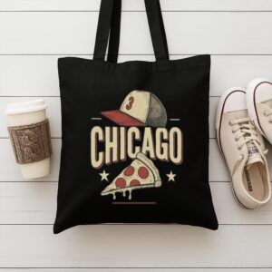 Tote Chicago Pizza Baseball 9 Black Tote