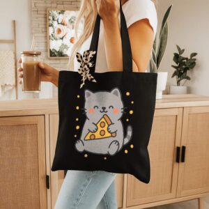 Tote Cute Cat Pizza 10 Black