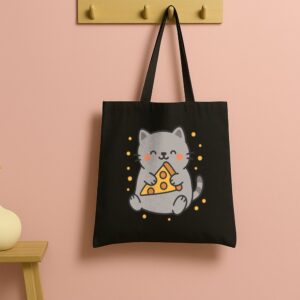 Tote Cute Cat Pizza 13 Black