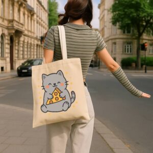 Tote Cute Cat Pizza 15 Natural