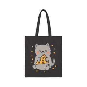 Tote Cute Cat Pizza 16 Black