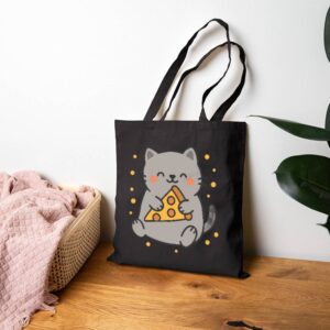 Tote Cute Cat Pizza 17 Black