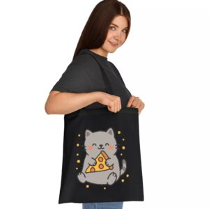 Tote Cute Cat Pizza 2 Black