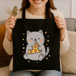 Tote Cute Cat Pizza 3 Black