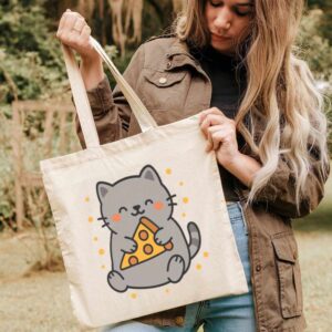 Tote Cute Cat Pizza 3 Natural Tote