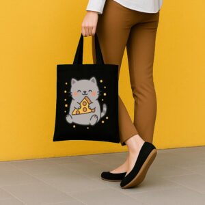 Tote Cute Cat Pizza 5 Black