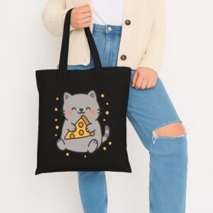 Tote Cute Cat Pizza 7 Black