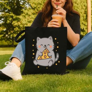 Tote Cute Cat Pizza 8 Black