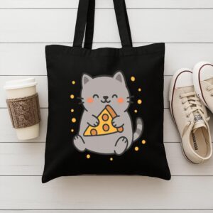 Tote Cute Cat Pizza 9 Black