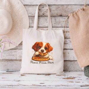 Tote Cute Spaniel Dog Eating Pizza 1 Natural