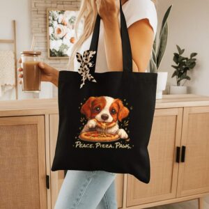 Tote Cute Spaniel Dog Eating Pizza 10 Black