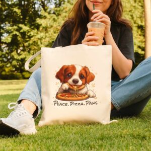 Tote Cute Spaniel Dog Eating Pizza 10 Natural