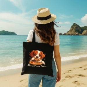Tote Cute Spaniel Dog Eating Pizza 11 Black