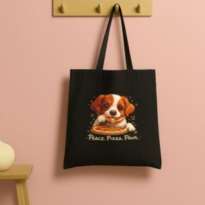 Tote Cute Spaniel Dog Eating Pizza 13 Black