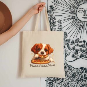 Tote Cute Spaniel Dog Eating Pizza 13 Natural