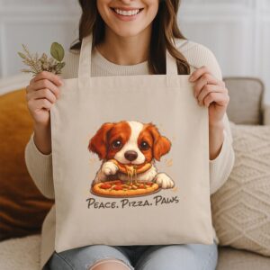 Tote Cute Spaniel Dog Eating Pizza 14 Natural