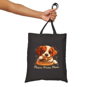 Tote Cute Spaniel Dog Eating Pizza 15 Black