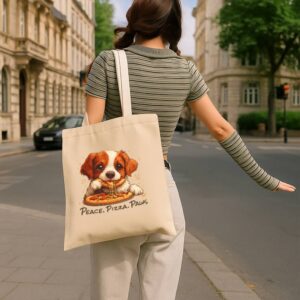 Tote Cute Spaniel Dog Eating Pizza 15 Natural