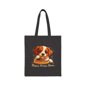 Tote Cute Spaniel Dog Eating Pizza 16 Black