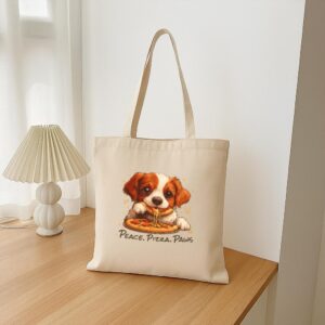 Tote Cute Spaniel Dog Eating Pizza 16 Natural
