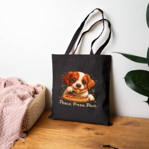Tote Cute Spaniel Dog Eating Pizza 17 Black