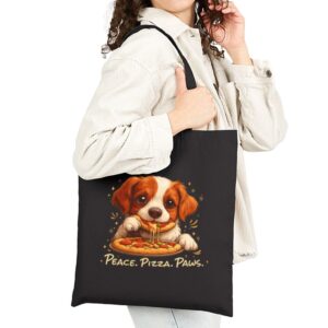 Tote Cute Spaniel Dog Eating Pizza 19 Black