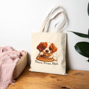 Tote Cute Spaniel Dog Eating Pizza 19 Natural