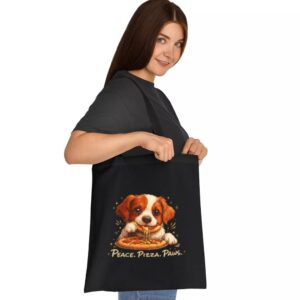 Tote Cute Spaniel Dog Eating Pizza 2 Black