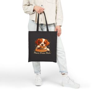 Tote Cute Spaniel Dog Eating Pizza 20 Black
