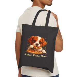Tote Cute Spaniel Dog Eating Pizza 21 Black