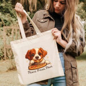 Tote Cute Spaniel Dog Eating Pizza 3 Natural