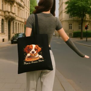 Tote Cute Spaniel Dog Eating Pizza 4 Black
