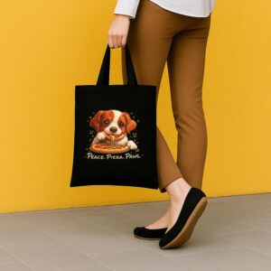 Tote Cute Spaniel Dog Eating Pizza 5 Black
