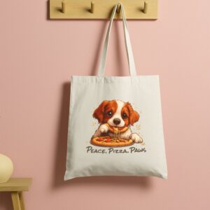 Tote Cute Spaniel Dog Eating Pizza 5 Natural