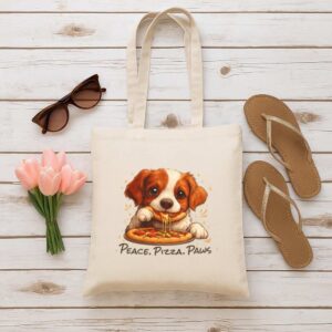 Tote Cute Spaniel Dog Eating Pizza 6 Natural