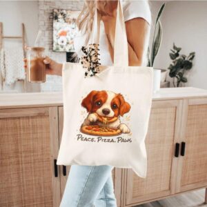 Tote Cute Spaniel Dog Eating Pizza 8 Natural