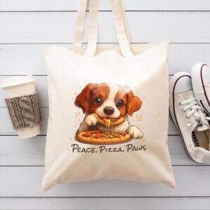 Tote Cute Spaniel Dog Eating Pizza 9 Natural