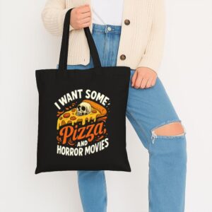 Tote I Want Some Pizza And Horror Movies 7 Black