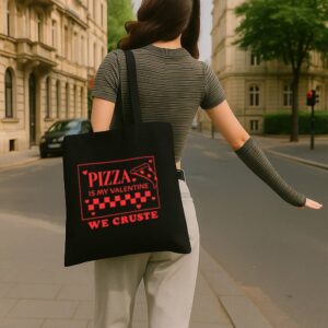 Tote Pizza Is My Valentine 4 Black