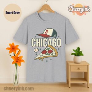 Tshirt Chicago Pizza Baseball Sport Grey
