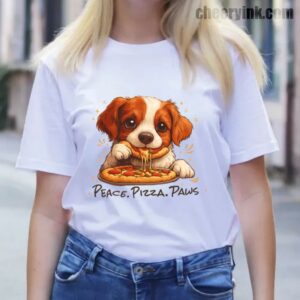 Tshirt Cute Spaniel Dog Eating Pizza 13 T