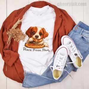 Tshirt Cute Spaniel Dog Eating Pizza 44 T