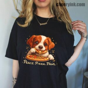 Tshirt Cute Spaniel Dog Eating Pizza 45 T