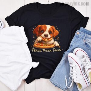 Tshirt Cute Spaniel Dog Eating Pizza 46 T